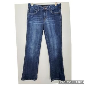 Calvin Klein Distressed Dark Wash Boot Cut Jeans Womens Sz 6 Button Pockets Logo